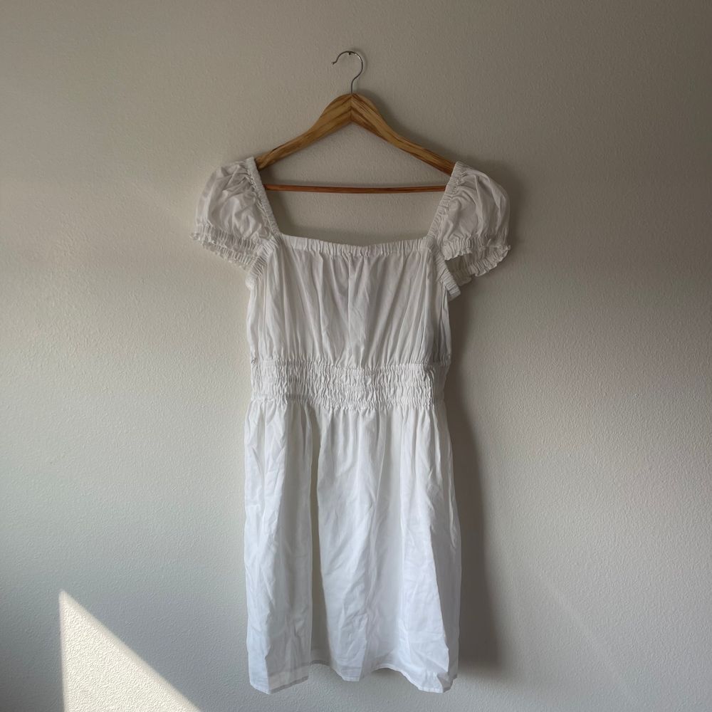 French Connection A-Line Gathered White Cotton Mini Dress NWT‎